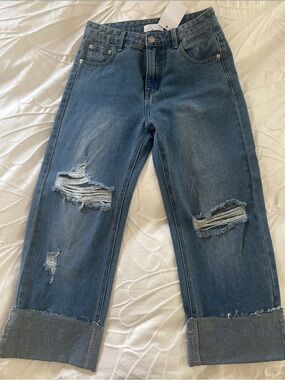 New Distressed Cropped Blue Jeans